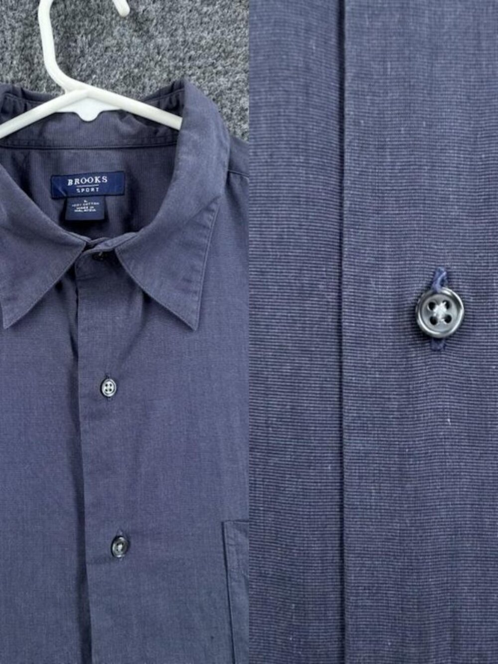 Brooks Brothers Blue Men Large Solid Shirt Preppy Cotton Button Up Long Sleeve